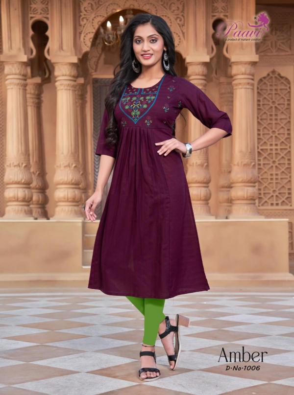 Paavi Amber New Rayon Designer Exclusive Fancy Long Kurti Collection